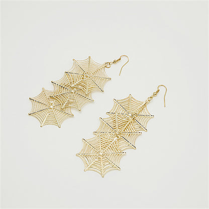 18K Gold-Plated Linked Spider Web Drop Earrings, gold drop earrings for women, dainty minimalist design, side view