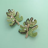 Green Cubic Zirconia & Imitation Pearl Tree Stud Earrings