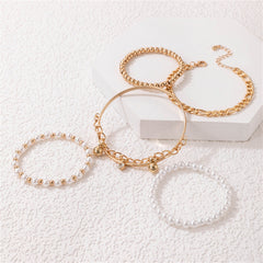 Cubic Zirconia & Pearl 18K Gold-Plated Beaded Stretch Bracelet Set