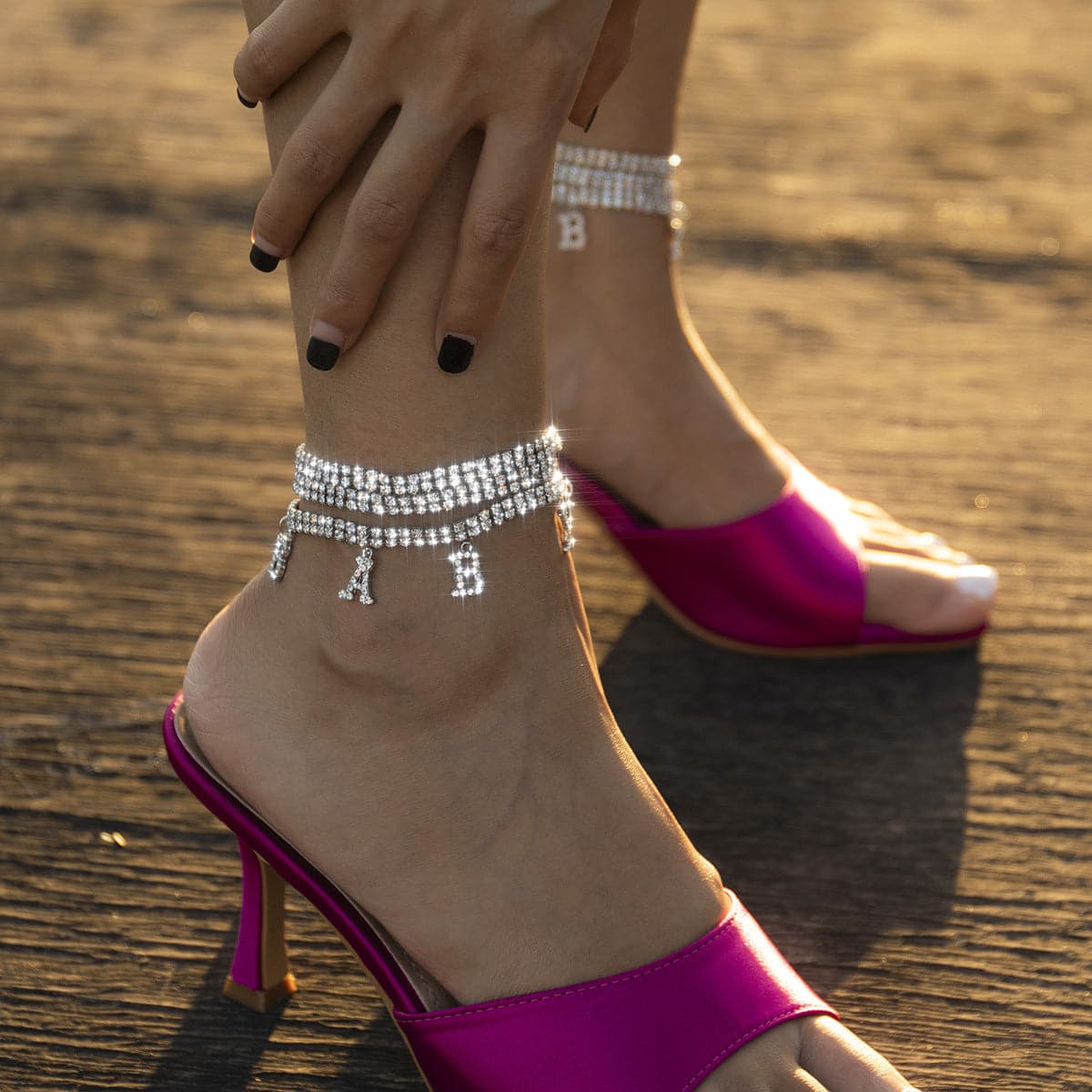 Cubic Zirconia and Silver-Plated 'Baby' Anklet Set, jewelry gift sets for women, vintage-inspired design, lifestyle look