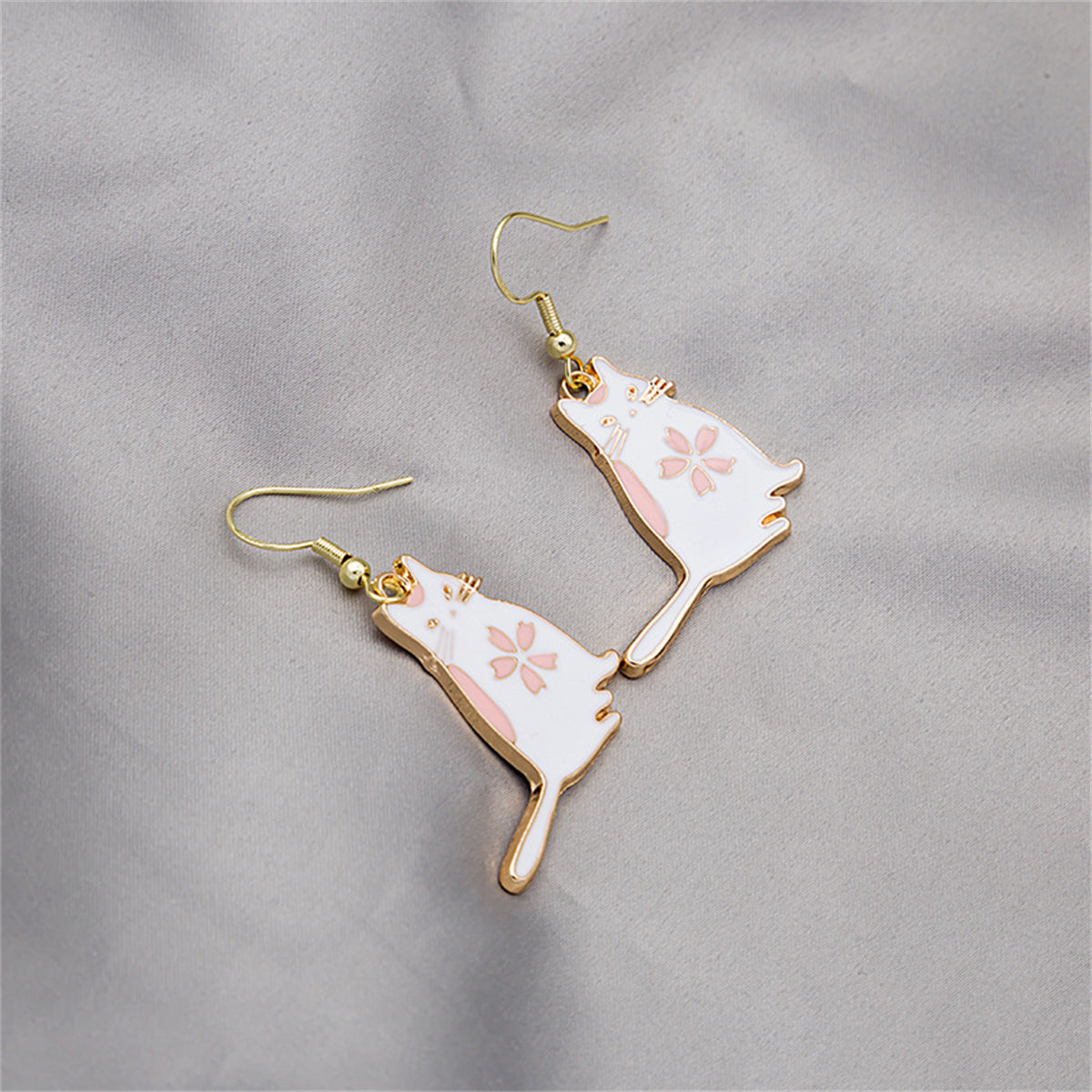 White Enamel & 18K Gold-Plated Kitty Drop Earrings