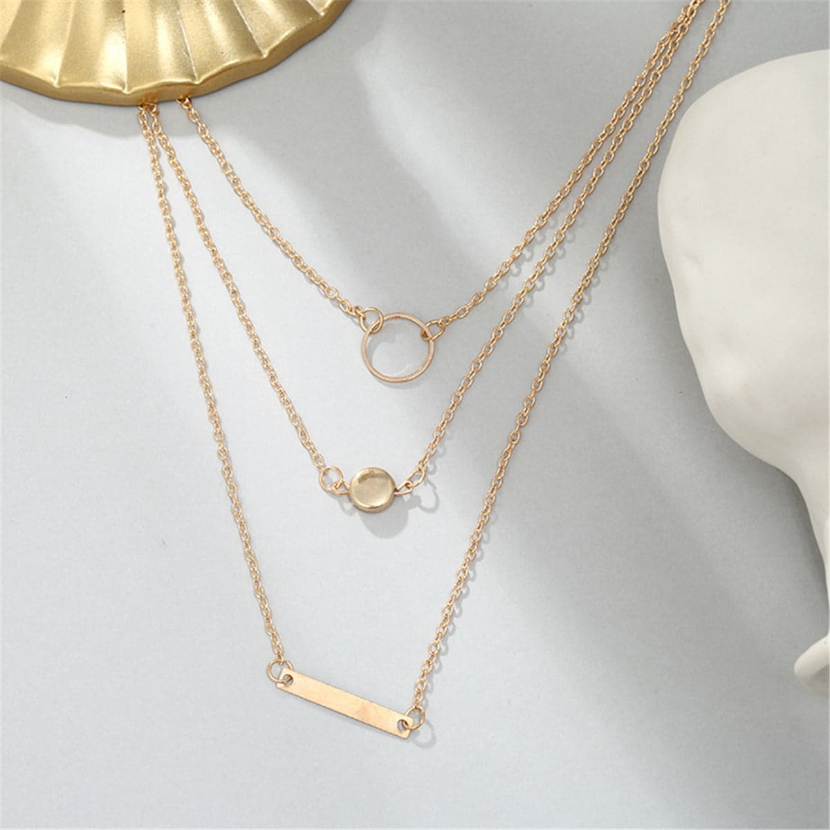 18K Gold-Plated Ring & Bar Layered Pendant Necklace
