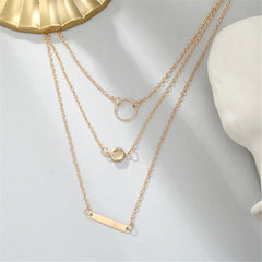 18K Gold-Plated Ring & Bar Layered Pendant Necklace
