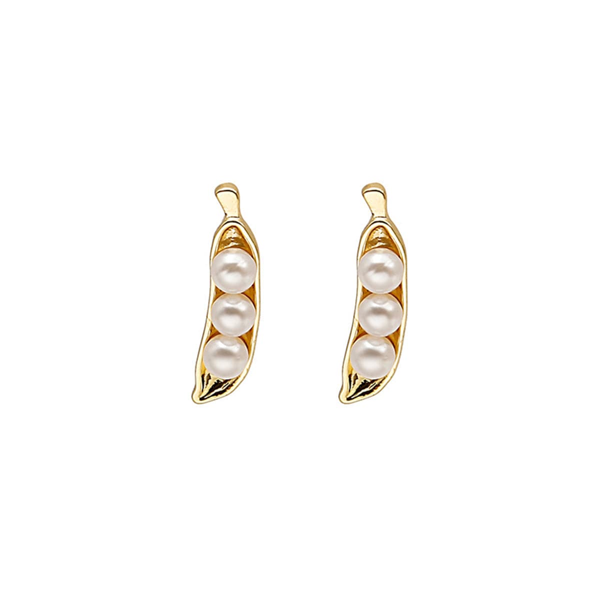 Pearl and 18K Gold-Plated Pea Pod Stud Earrings, gold stud earrings for women, everyday style, side view