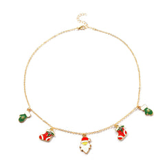 Cubic Zirconia & 18K Gold-Plated Christmas Charm Station Necklace