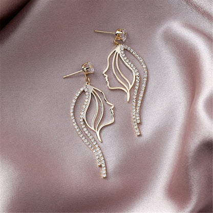 Cubic Zirconia and 18K Gold-Plated Abstract Figure Drop Earrings, gold drop earrings for women, front view