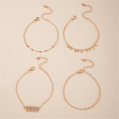 Cubic Zirconia & Resin Oil Drip 18K Gold-Plated Flower Anklet Set