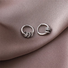 Cubic Zirconia & Silver-Plated Pavé Triple Ring Huggie Earrings