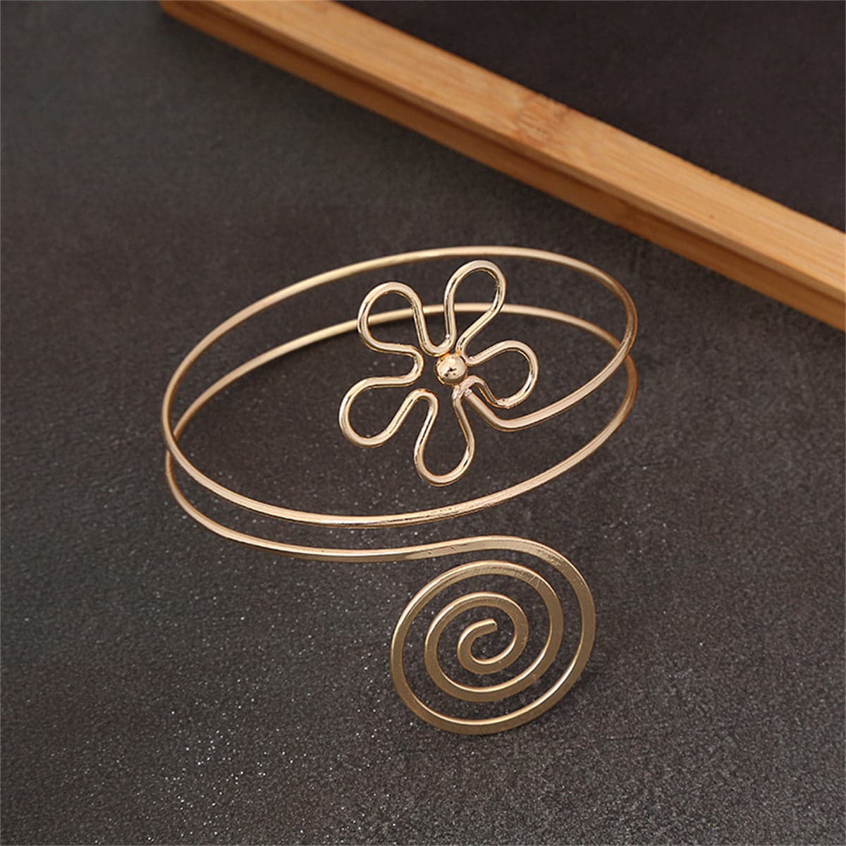 18K Gold-Plated Flower Swirl Arm Cuff