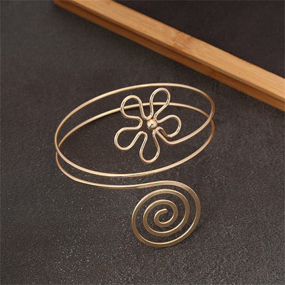 18K Gold-Plated Flower Swirl Arm Cuff, botanical inspired, side view