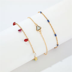 Cubic Zirconia & 18K Gold-Plated Triangle Charm Anklet Set