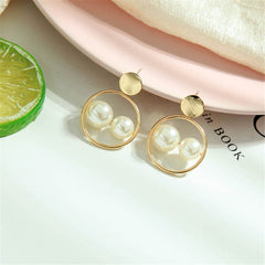 Double Pearl & 18K Gold-Plated Drop Earrings