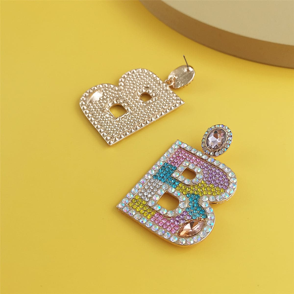 Blue & Pink Crystal & Cubic Zirconia 'B' Drop Earrings