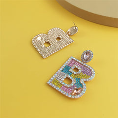 Blue & Pink Crystal & Cubic Zirconia 'B' Drop Earrings