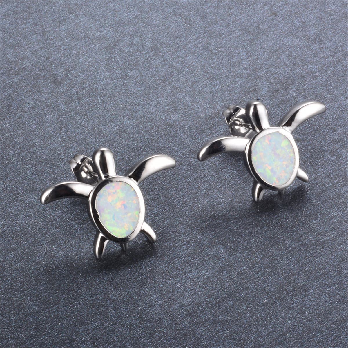 Opal & Silver-Plated Turtle Stud Earrings