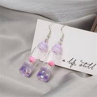 Purple Flower & Silver-Plated Drift Bottle Drop Earrings