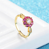 cubic zirconia & Red Crystal Flower Halo Ring - streetregion
