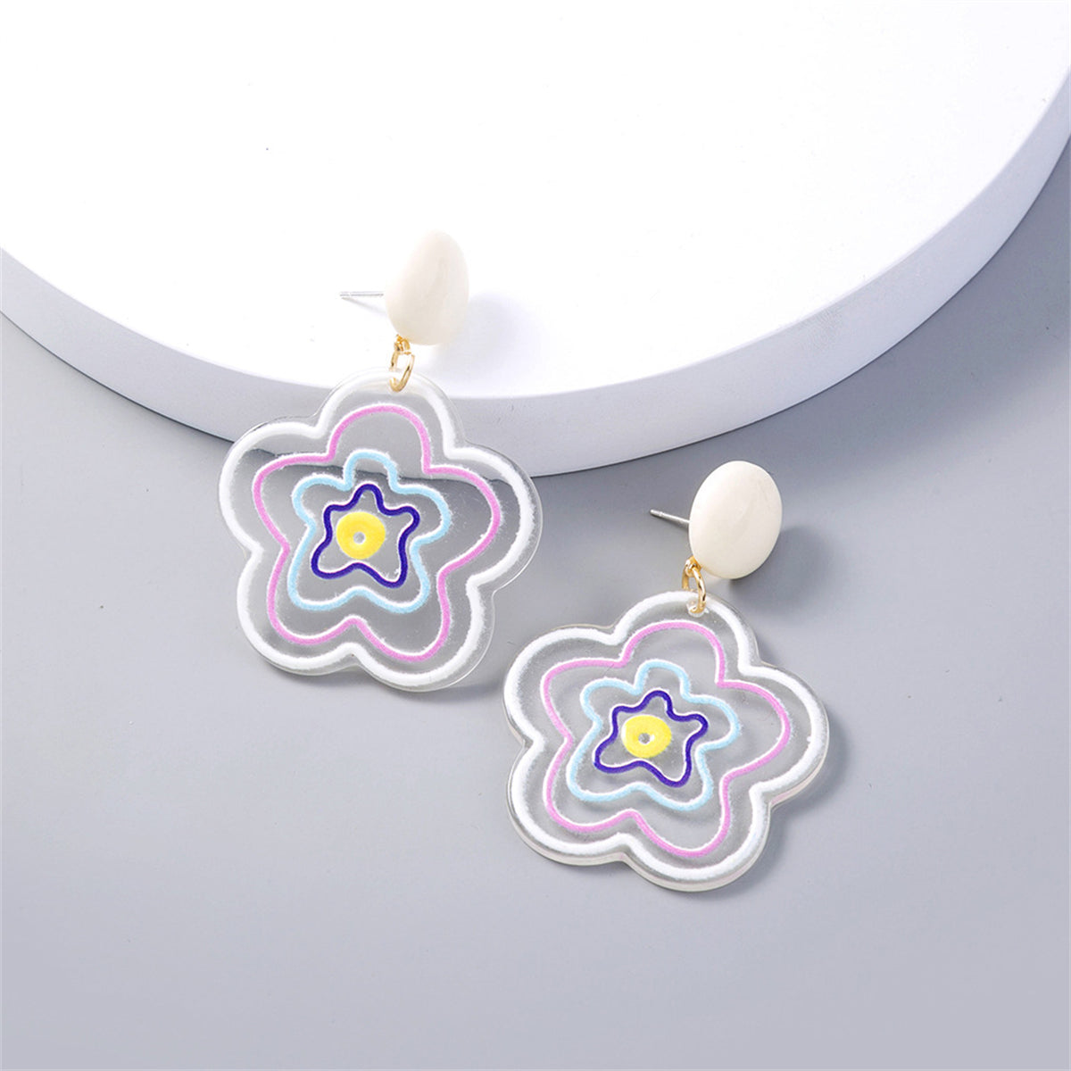 Pink Acrylic and 18K Gold-Plated Floral Drop Earrings, gold drop earrings for women, everyday style, lifestyle look