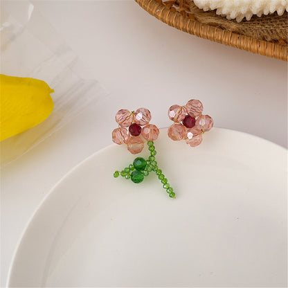 Red Acrylic and 18K Gold-Plated Flower Stud Earrings, gold stud earrings for women, botanical inspired, detail close-up