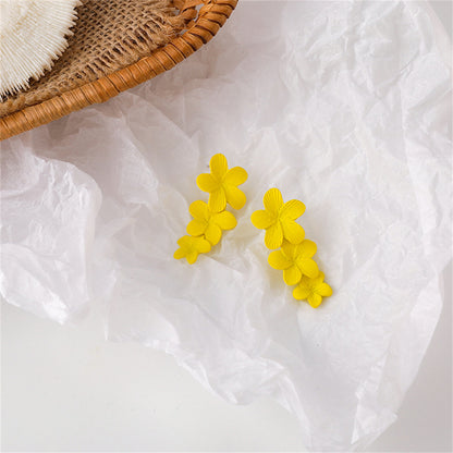 Yellow Enamel and Silver-Plated Linked Flower Drop Earrings, silver drop earrings for women, everyday style, lifestyle look