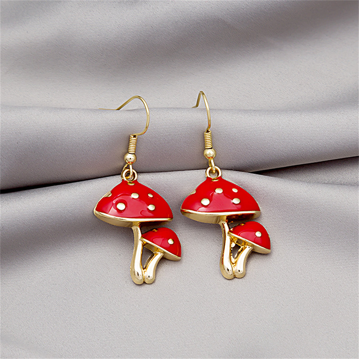 Red Enamel & 18K Gold-Plated Mushroom Drop Earrings