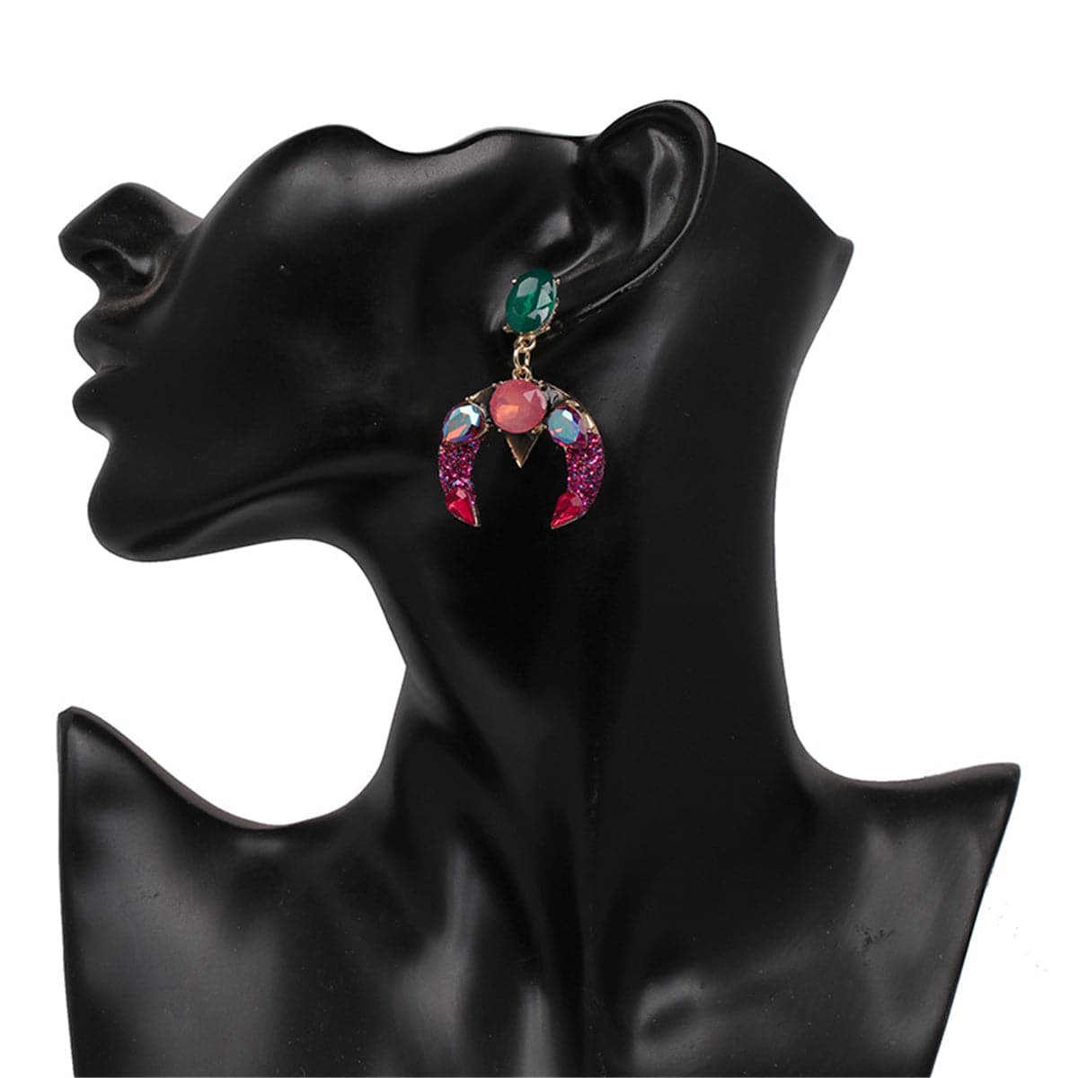Green & Pink Crystal 18K Gold-Plated Moon Drop Earrings