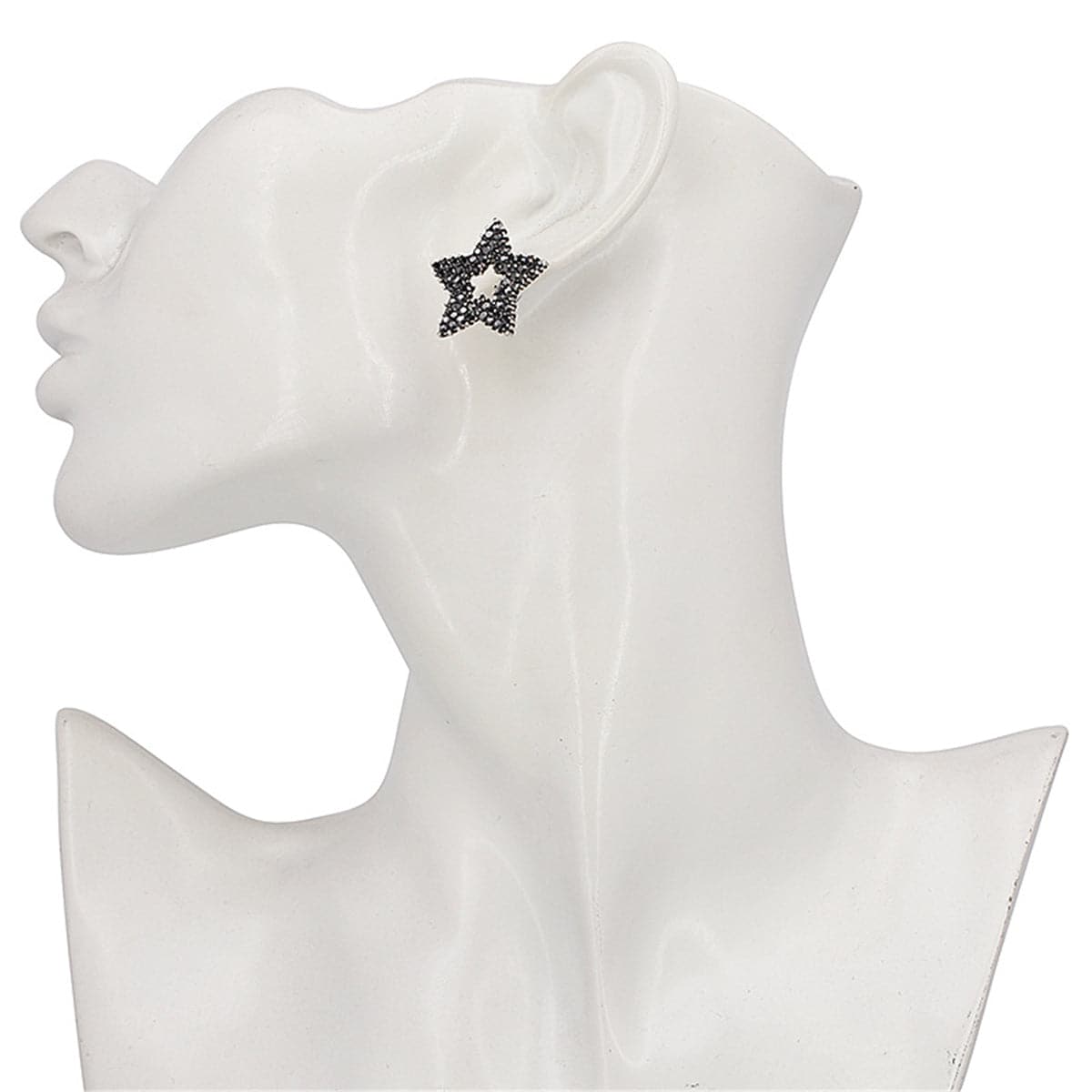 Black Cubic Zirconia & Silver-Plated Cutout Star Stud Earrings