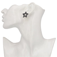 Black Cubic Zirconia & Silver-Plated Cutout Star Stud Earrings