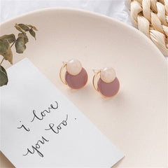 Mauve Enamel & 18K Gold-Plated Circles Stud Earrings