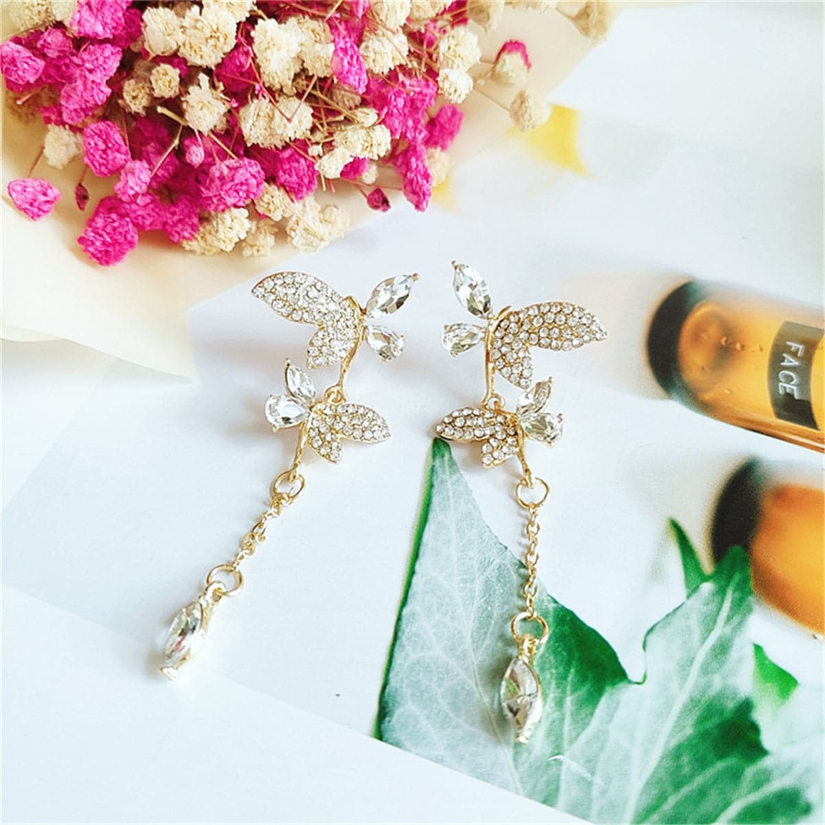 Crystal & Cubic Zirconia Butterfly Drop Earrings