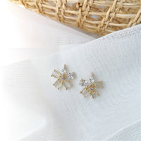 Crystal & Cats Eye Flower Stud Earrings