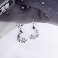 Cubic Zirconia & Silver-Plated Moon & Star Drop Earrings