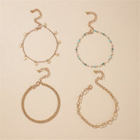 Blue & 18K Gold-Plated Star Station Figaro Anklet Set