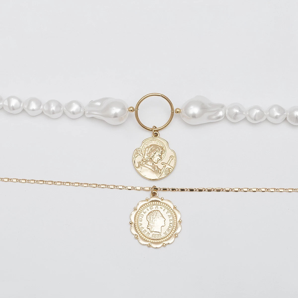 Pearl & 18K Gold-Plated Coin Layered Necklace