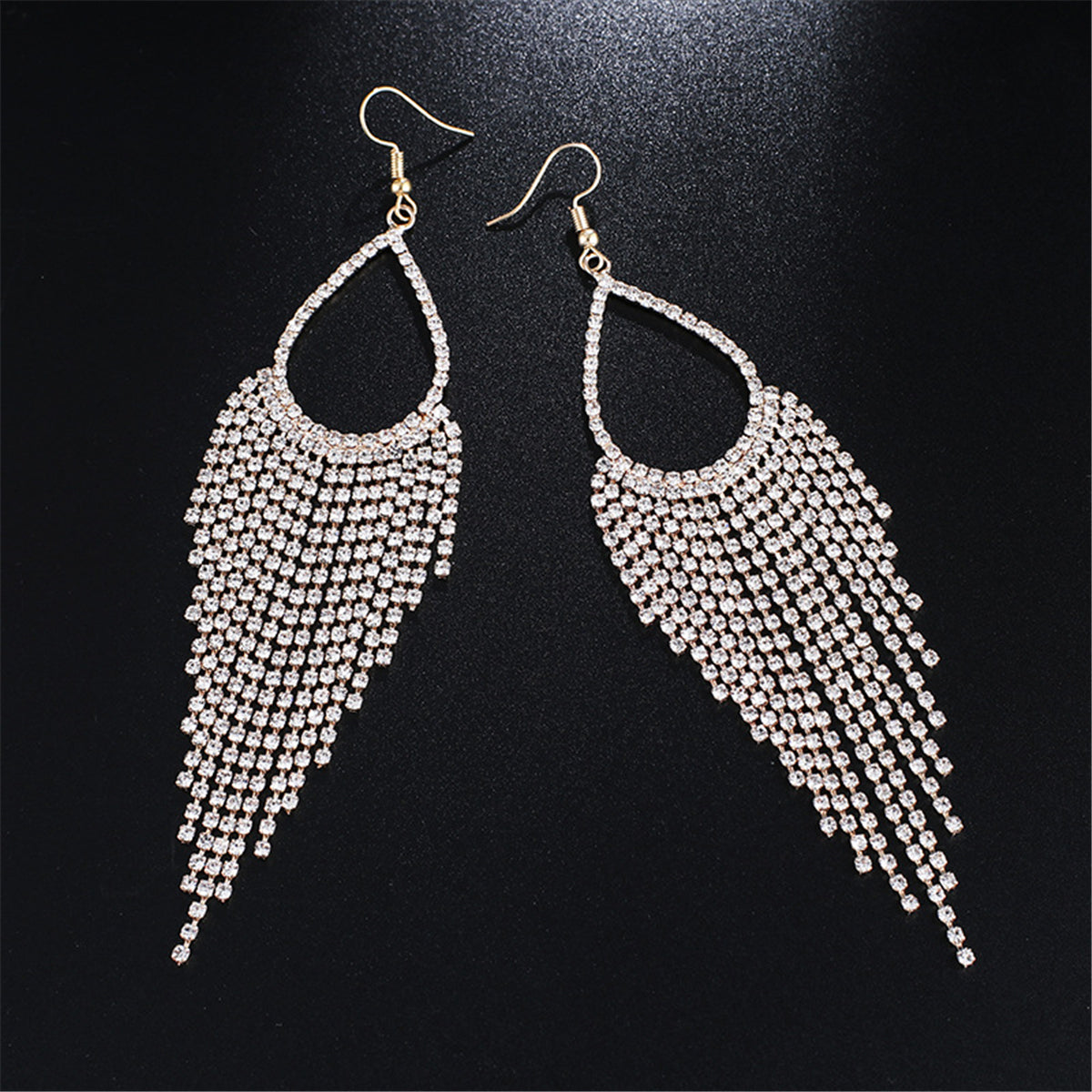 Cubic Zirconia and 18K Gold-Plated Open Tassel Drop Earrings, gold drop earrings for women, everyday style, detail close-up