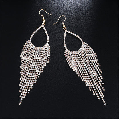 Cubic Zirconia and 18K Gold-Plated Open Tassel Drop Earrings, gold drop earrings for women, everyday style, detail close-up