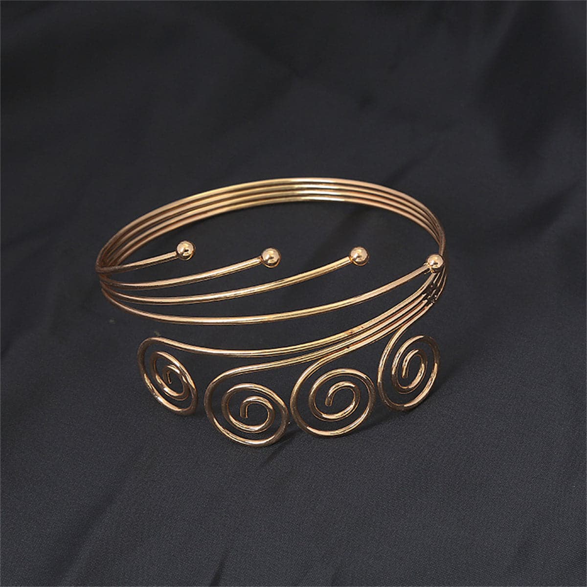 18K Gold-Plated Four-Swirl Arm Cuff, vintage-inspired design, side view