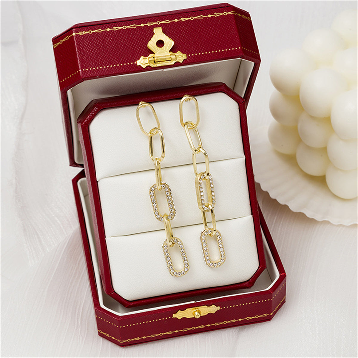 Cubic Zirconia & 18K Gold-Plated Interlocked Open Oval Drop Earrings