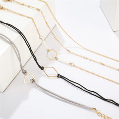 White & 18K Gold-Plated Geometric Curb Chain Anklet Set
