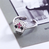 Cubic Zirconia & Silvertone Sugar Skull Open Ring