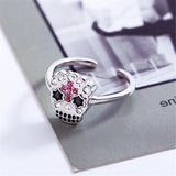 Cubic Zirconia & Silvertone Sugar Skull Open Ring
