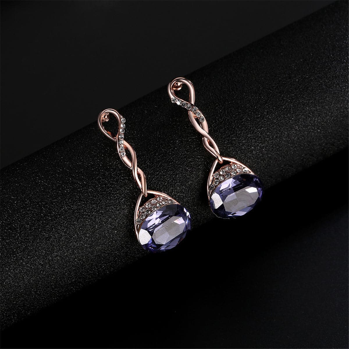 Purple & 18K Rose Gold-Plated Oval Pendant Necklace & Drop Earrings