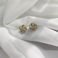 Cubic Zirconia & 18k Gold-Plated Stacked Flower Stud Earrings