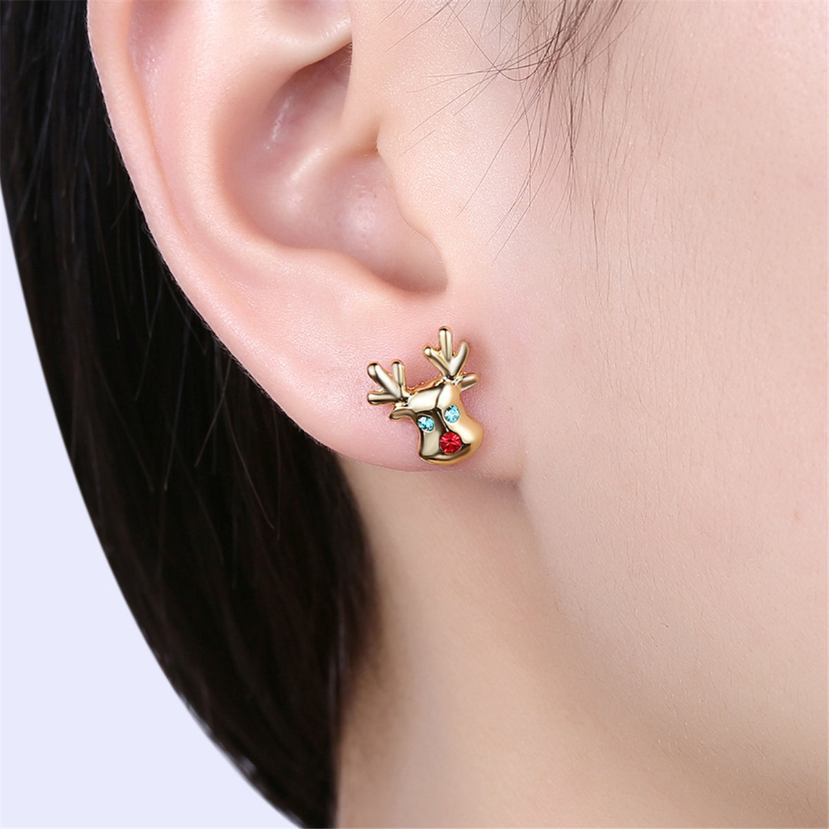 Cubic Zirconia & 18K Gold-Plated Reindeer Stud Earrings