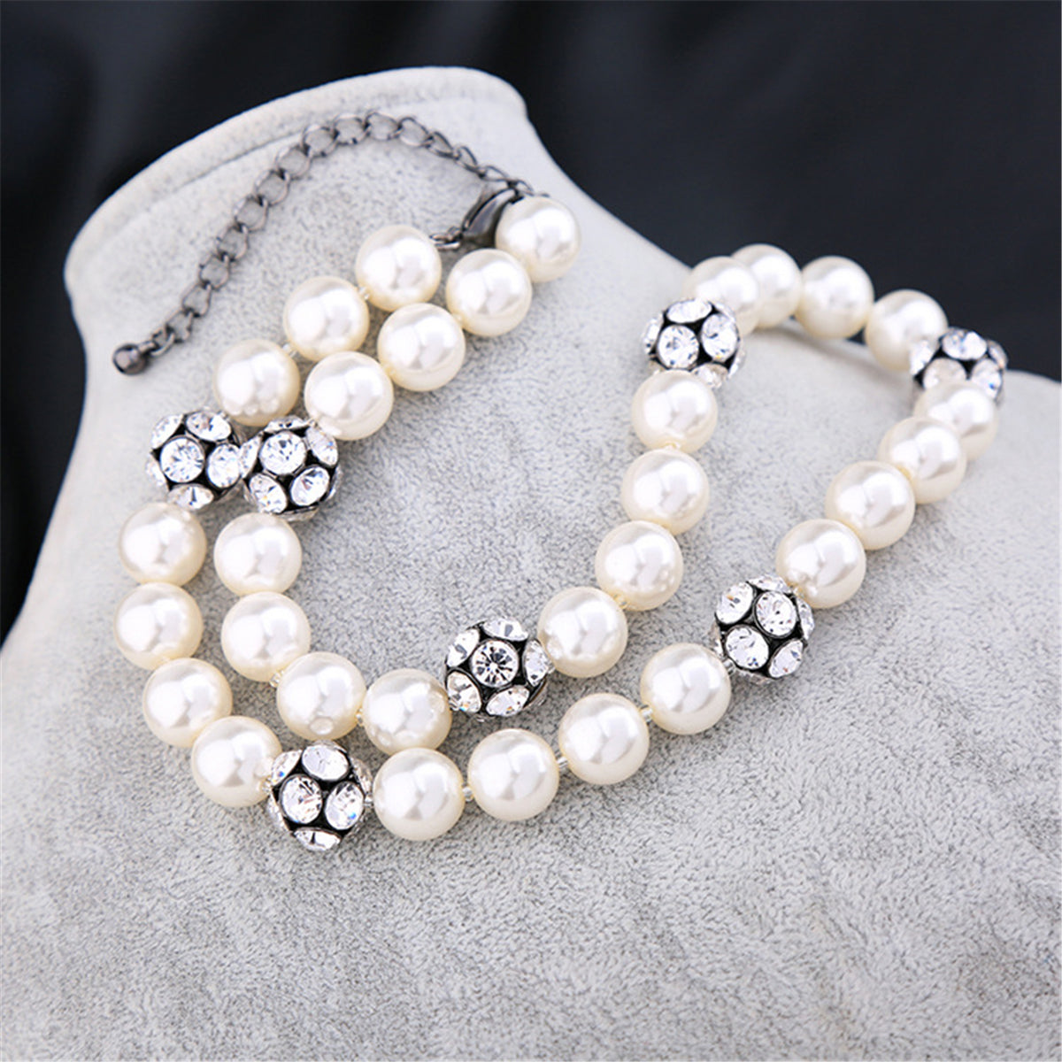 Pearl & Cubic Zirconia Black-Tone Ball Necklace