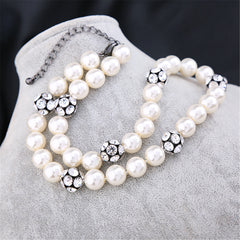 Pearl & Cubic Zirconia Black-Tone Ball Necklace