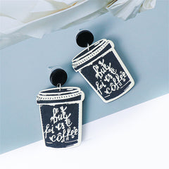 Black & Silver-Plated 'But First Coffee' Drop Earrings