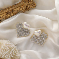 Pearl & 18k Gold-Plated Cubic Zirconia-Accent Heart Drop Earrings
