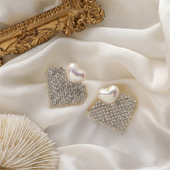 Pearl & 18K Gold-Plated Cubic Zirconia-Accent Heart Drop Earrings