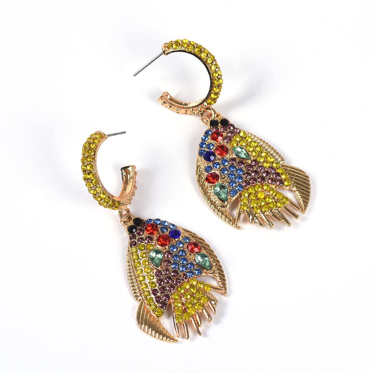 Yellow & Blue Cubic Zirconia Fish Drop Earrings